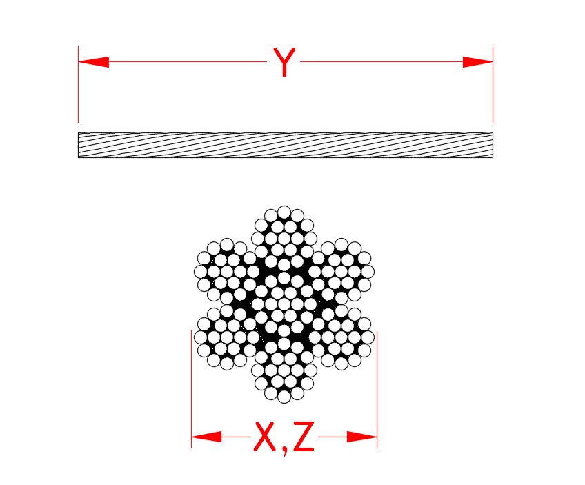 7x19 Wire Rope, 304 stainless steel, S0704-0002, S0704-0003, S0704-0003-5, S0704-0004, S0704-0004-5, S0704-0005, S0704-0005-5, S0704-0006, S0704-0007, S0704-0007-5, S0704-0009, S0704-0009-1, S0704-0009-5, S0704-0010, S0704-0010-5, Line Drawing
